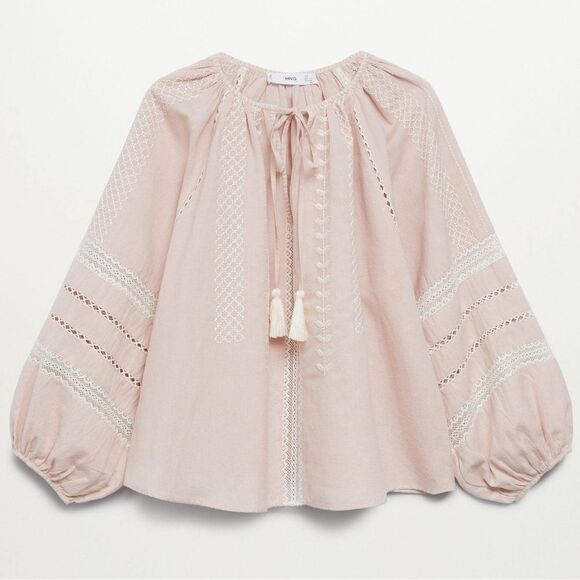 Mango Cotton Linen Blouse Embroidered New - Picture 8 of 8